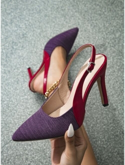 Two Tone Point Toe Stiletto Heeled Slingback Pumps