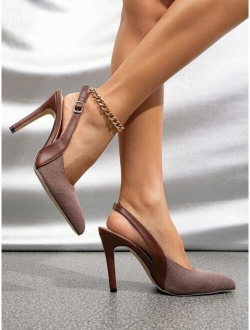 Two Tone Point Toe Stiletto Heeled Slingback Pumps