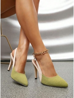 Two Tone Point Toe Stiletto Heeled Slingback Pumps