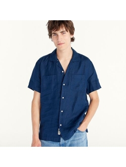 Short-sleeve camp-collar shirt in Irish linen