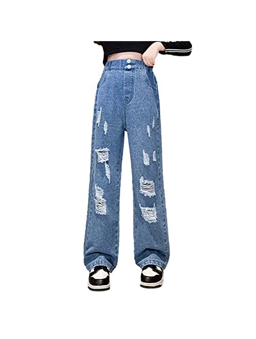 SANGTREE Girls Women's Casual Wide Leg Jeans, 4-14 Years S-XL