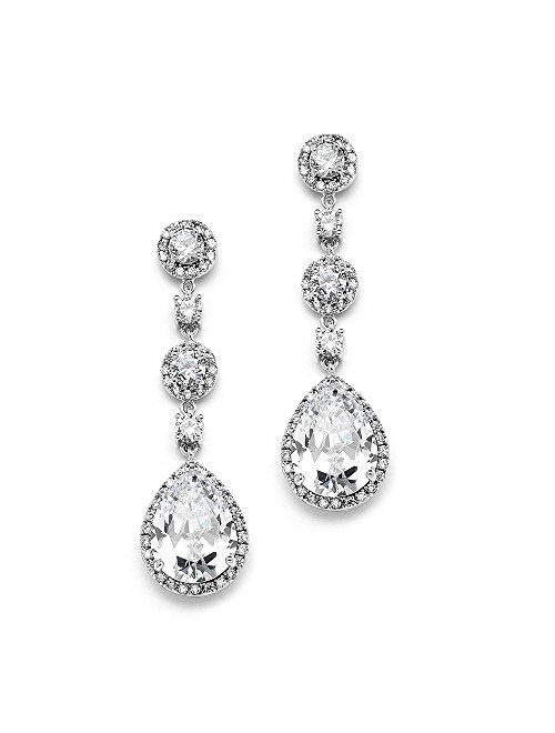 Mariell Pierced or Clip-On Silver, Gold or Rose Gold CZ Dangle Drop Earrings for Women, Brides, Wedding