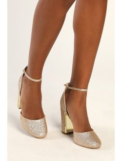 Laura Champagne Glitter Ankle Strap Heels