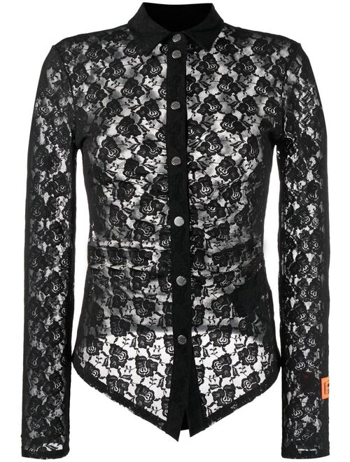 Heron Preston floral-lace button-up shirt