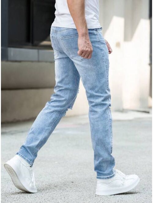 Shein Men Ripped Frayed Bleach Wash Jeans