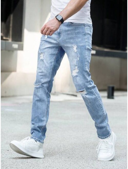 Shein Men Ripped Frayed Bleach Wash Jeans