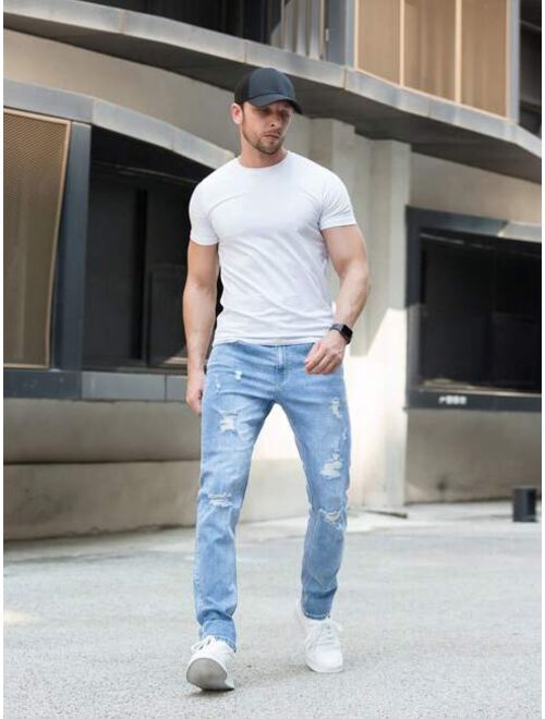 Shein Men Ripped Frayed Bleach Wash Jeans