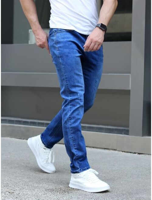 Shein Men Cotton Solid Slant Pocket Jeans