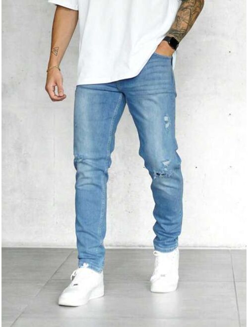 Shein Men Ripped Frayed Bleach Wash Jeans