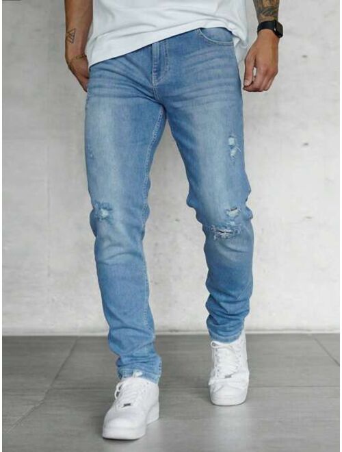 Shein Men Ripped Frayed Bleach Wash Jeans