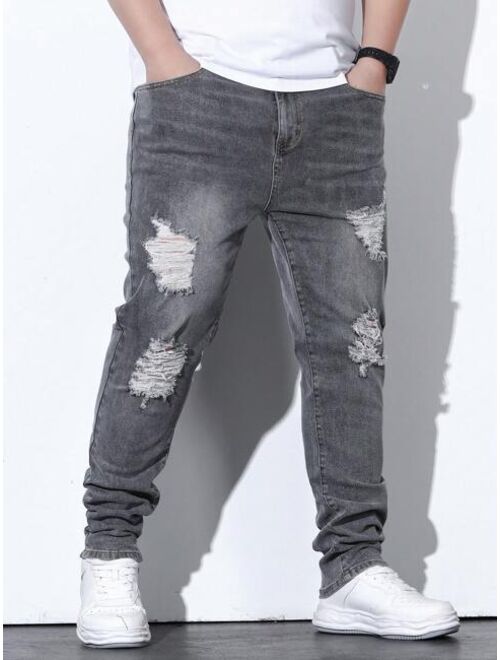 Manfinity LEGND Men Cotton Ripped Frayed Cat Scratch Skinny Jeans