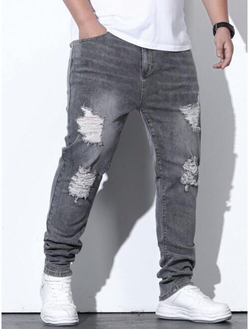 Manfinity LEGND Men Cotton Ripped Frayed Cat Scratch Skinny Jeans