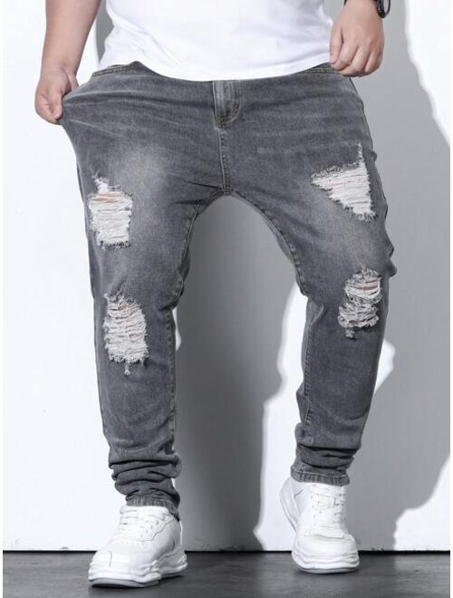 Manfinity LEGND Men Cotton Ripped Frayed Cat Scratch Skinny Jeans