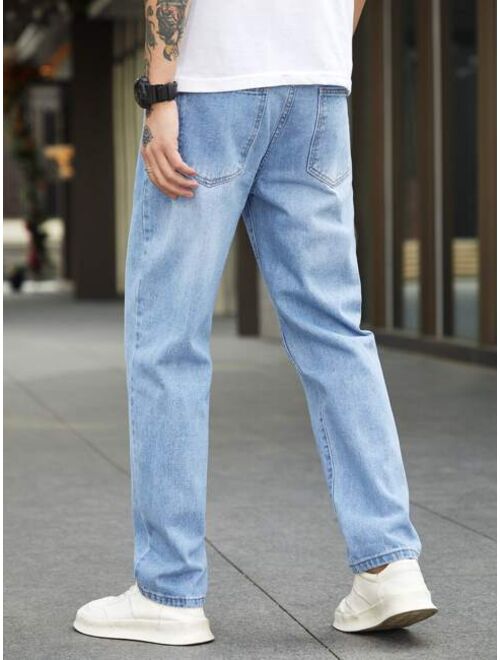 Manfinity Homme Men Cotton Bleach Wash Straight Leg Jeans