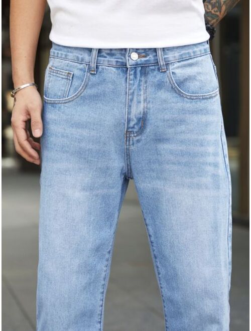 Manfinity Homme Men Cotton Bleach Wash Straight Leg Jeans