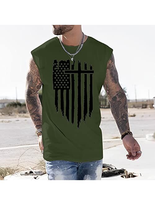 Kaniem Mens Fourth of July Tank American Flag Sleeeveless Top Independence Day Print Tanks Tee Patriotic Tank Tops for Men