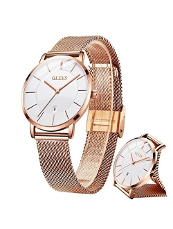 Women Watches Rose Gold Stainless Steel Dress Analog Quartz Wrist Watches Minimalist Simple Small Waterproof Ladies Watch Luxury Gifts for Woman