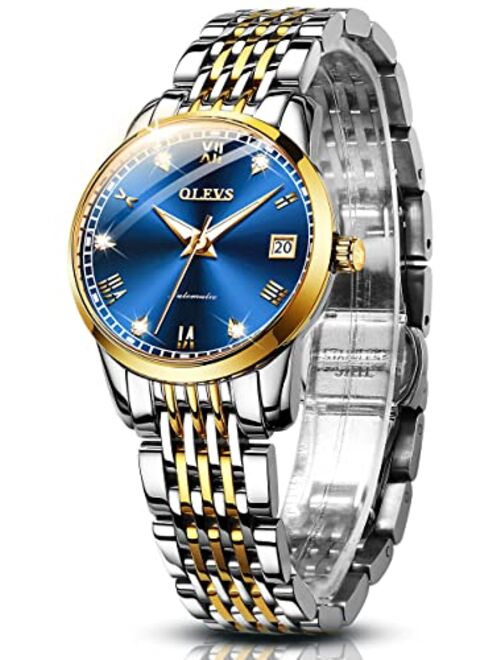 OLEVS Womens Automatic Watches Self Winding Stainless Steel Mechanical Diamond Ladies Watches Luminous Waterproof Wrist Watch for Women