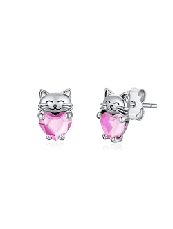 Justkidstoy 925 Sterling Silver Cat Earrings Cute Animal Kitten Stud Earrings cat Jewelry Gifts for Women Girls Hypoallergenic Earrings for Sensitive Ears