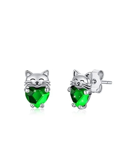 Justkidstoy 925 Sterling Silver Cat Earrings Cute Animal Kitten Stud Earrings cat Jewelry Gifts for Women Girls Hypoallergenic Earrings for Sensitive Ears