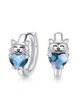 Justkidstoy 925 Sterling Silver Cat Earrings Cute Animal Kitten Stud Earrings cat Jewelry Gifts for Women Girls Hypoallergenic Earrings for Sensitive Ears