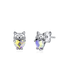 Justkidstoy 925 Sterling Silver Cat Earrings Cute Animal Kitten Stud Earrings cat Jewelry Gifts for Women Girls Hypoallergenic Earrings for Sensitive Ears