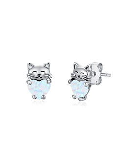 Justkidstoy 925 Sterling Silver Cat Earrings Cute Animal Kitten Stud Earrings cat Jewelry Gifts for Women Girls Hypoallergenic Earrings for Sensitive Ears