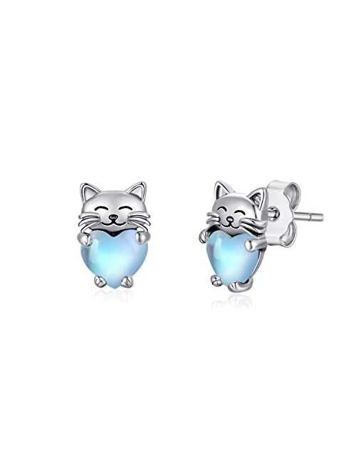 Justkidstoy 925 Sterling Silver Cat Earrings Cute Animal Kitten Stud Earrings cat Jewelry Gifts for Women Girls Hypoallergenic Earrings for Sensitive Ears