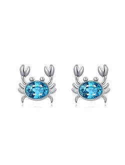AOBOCO 925 Sterling Silver Panda/Koala/Owl/Turtle/Crab/Giraffe/Sloth Cute Animal Stud Earrings, Embellished with Crystals from Austria