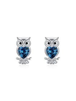 AOBOCO 925 Sterling Silver Panda/Koala/Owl/Turtle/Crab/Giraffe/Sloth Cute Animal Stud Earrings, Embellished with Crystals from Austria