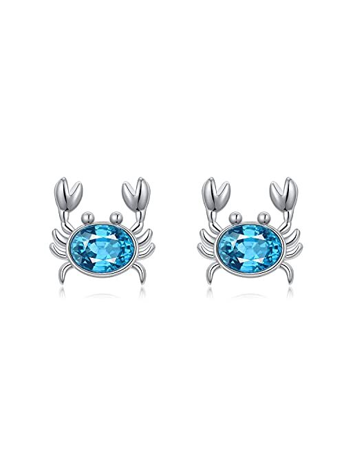 AOBOCO 925 Sterling Silver Panda/Koala/Owl/Turtle/Crab/Giraffe/Sloth Cute Animal Stud Earrings, Embellished with Crystals from Austria