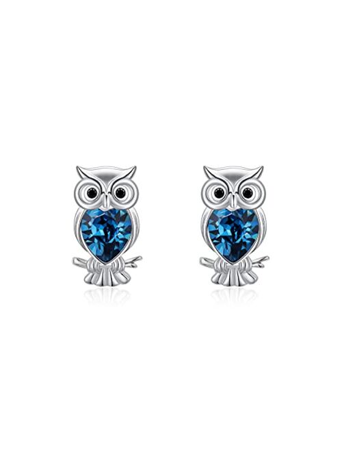 AOBOCO 925 Sterling Silver Panda/Koala/Owl/Turtle/Crab/Giraffe/Sloth Cute Animal Stud Earrings, Embellished with Crystals from Austria