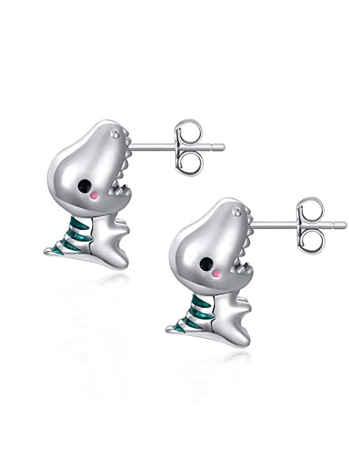 LELOUCHY 3D Dinosaur Studs Earring 925 Sterling Silver Cute Bite Ear Animal Studs Creatives Dinosaur Gifts for Girls Women