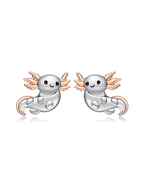 Tyso Axolotl Earrings 925 Sterling Silver Axolotl Stud Earrings Cute Animal Jewelry Gifts for Women Girls Daughter