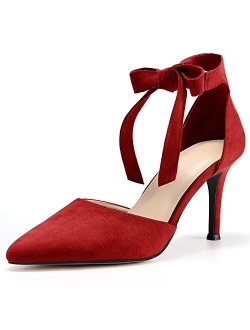 Womens High Heel Pointed Toe Pumps Ankle Tie Classic Office Special Dress Party Shoes