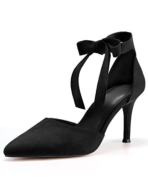 PiePieBuy Womens High Heel Pointed Toe Pumps Ankle Tie Classic Office Special Dress Party Shoes