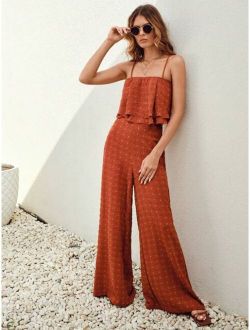 SHEIN VCAY Swiss Dot Cami Top & Wide Leg Pants