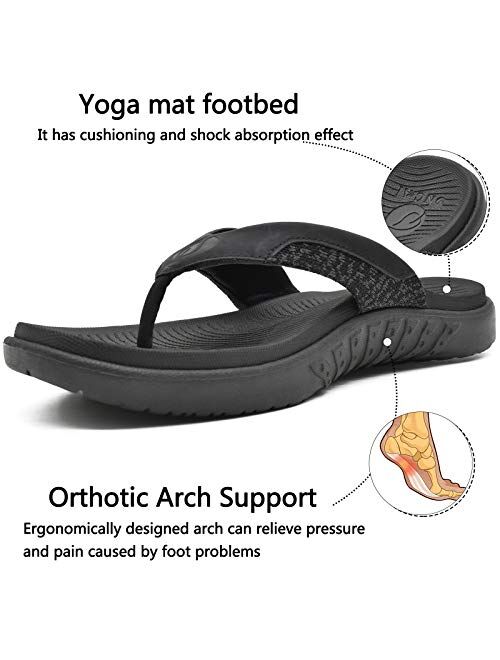 ONCAI Mens Flip Flop Open Toe Athletic Straps Orthotic Summer Plantar Fasciitis Sport Sandals with Soft Cushion Arch Support Size 7.5-15