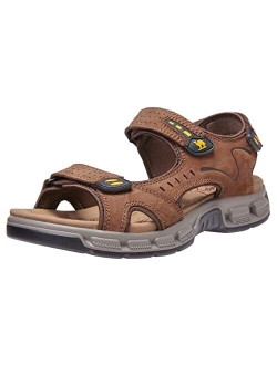 CAMEL CROWN Men's Leather Sandals Hiking Outdoor Water Beach Sports Mens Sandals for Summer with Open Toe Adjustable Straps