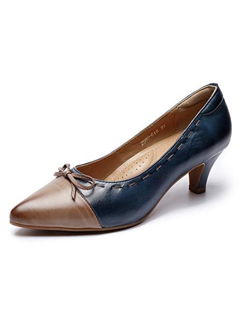 Mona flying Leather Mid Kitten Pumps Elegant Women Slip On ClassicComfortable Elegant Handmade Work Shoes