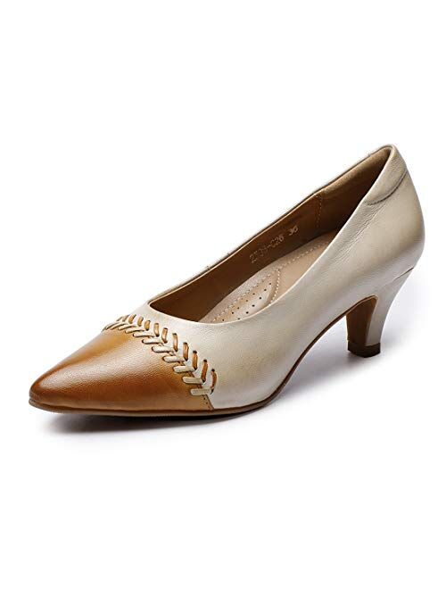 Mona flying Leather Mid Kitten Pumps Elegant Women Slip On ClassicComfortable Elegant Handmade Work Shoes