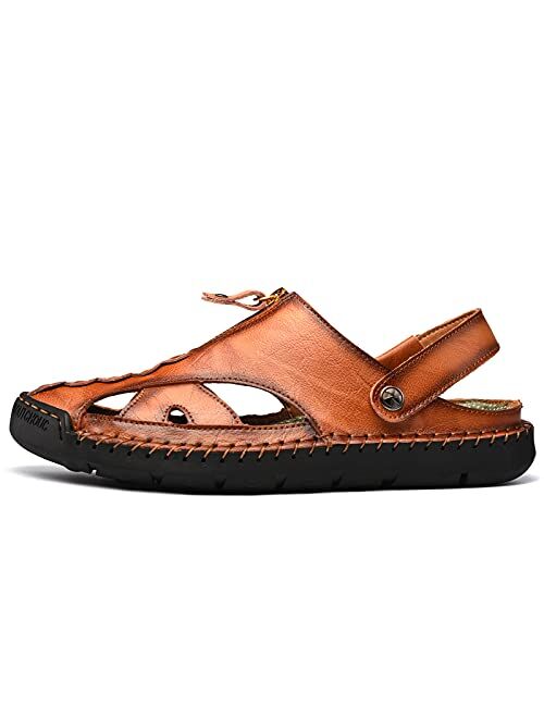 Shaire Men'S Sandals Outdoor Leather Closed Toe Beach Shoes