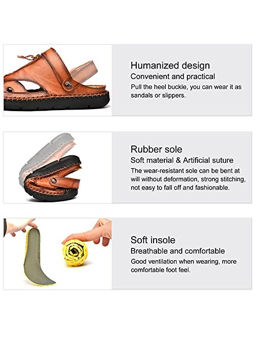 Shaire Men'S Sandals Outdoor Leather Closed Toe Beach Shoes