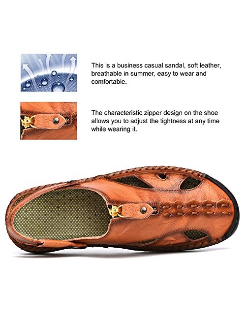 Shaire Men'S Sandals Outdoor Leather Closed Toe Beach Shoes