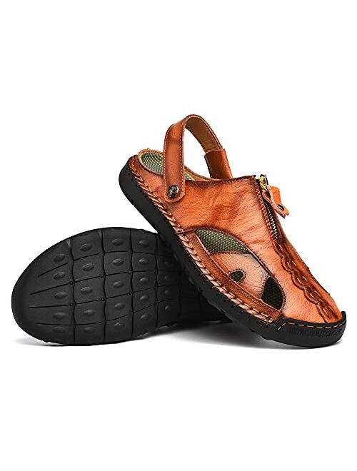 Shaire Men'S Sandals Outdoor Leather Closed Toe Beach Shoes