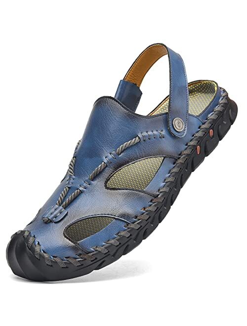 Shaire Men'S Sandals Outdoor Leather Closed Toe Beach Shoes