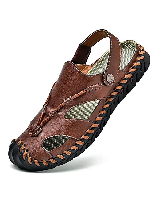 Shaire Men'S Sandals Outdoor Leather Closed Toe Beach Shoes