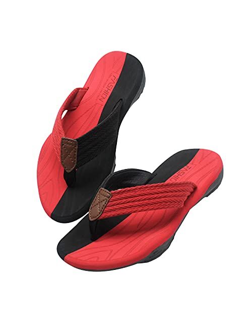 Husmeu Men's Flip Flops Sandal Summer Beach Sandals for Men Non Slip Comfy Arch Support Casual Thong Sandals Sport Flat Slides Shoes