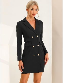Women's Elegant Blazer Office Work Dress with Pockets