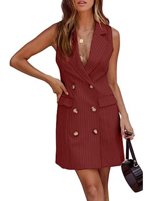 Cicy Bell Women's Sleeveless Blazer Dress Summer Double Breasted Long Vest Blazer